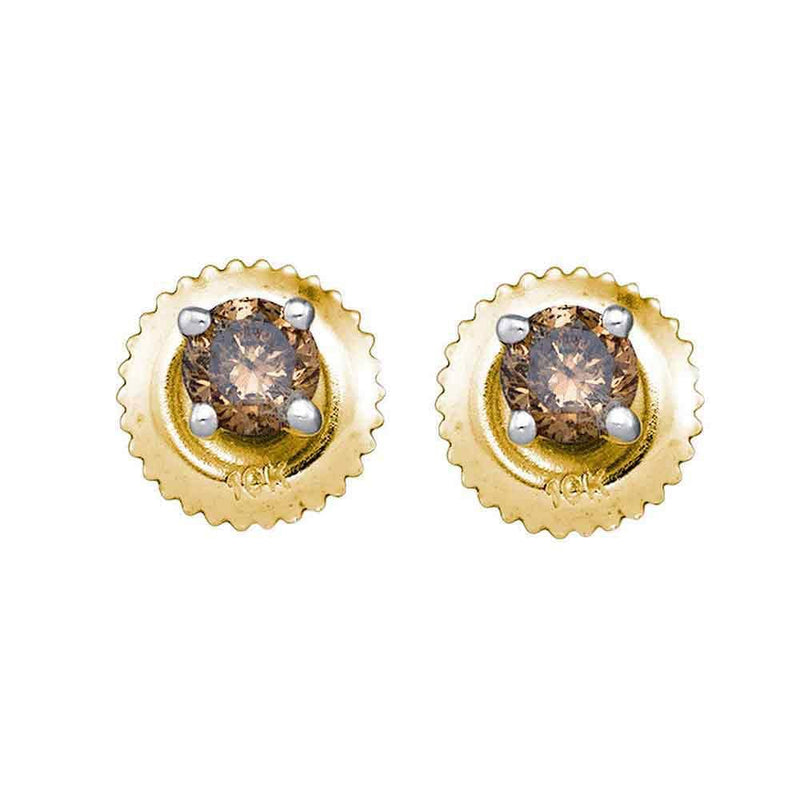 10kt Yellow Gold Womens Round Brown Color Enhanced Diamond Stud Earrings 1/2 Cttw