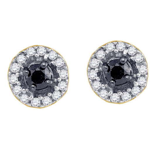 10kt Yellow Gold Womens Round Black Color Enhanced Diamond Stud Screwback Earrings 1/5 Cttw