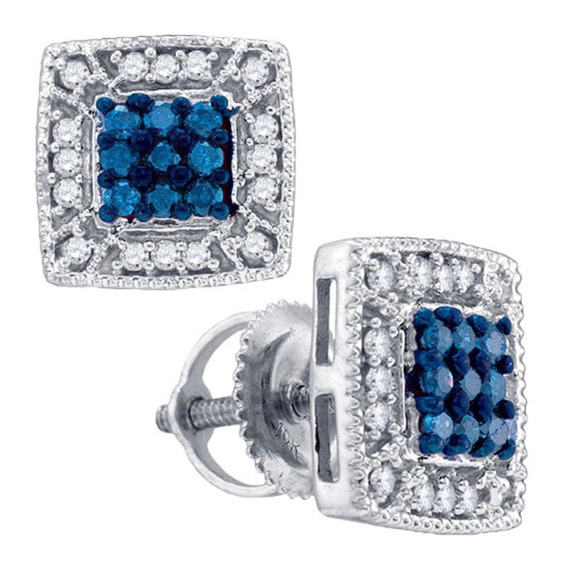 Blue Diamond Square Cluster Earrings