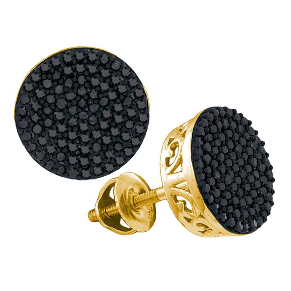 10kt Yellow Gold Mens Round Black Color Enhanced Diamond Cluster Earrings 1/2 Cttw