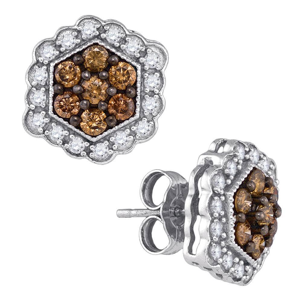 brown Diamond Hexagon flower cluster Earrings