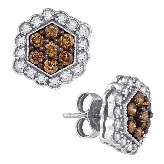 brown Diamond Hexagon flower cluster Earrings