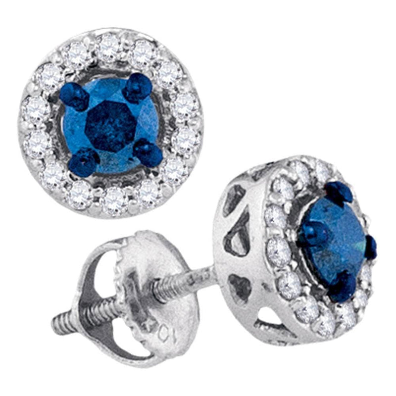 10kt White Gold Womens Round Blue Color Enhanced Diamond Solitaire Stud Earrings 1/2 Cttw