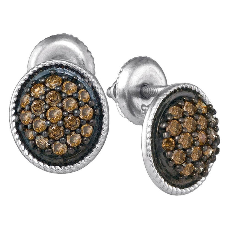10kt White Gold Womens Round Cognac-brown Color Enhanced Diamond Cluster Earrings 1/2 Cttw