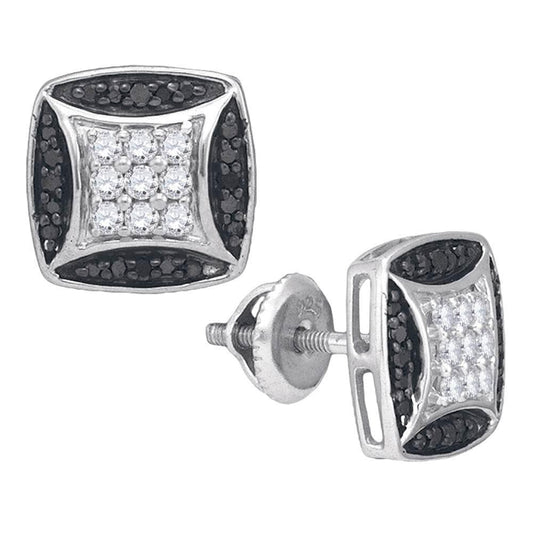 10kt White Gold Womens Round Black Color Enhanced Diamond Square Cluster Stud Earrings 1/2 Cttw