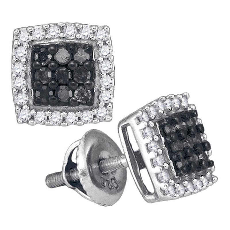10kt White Gold Womens Round Black Color Enhanced Diamond Square Frame Cluster Earrings 1/2 Cttw