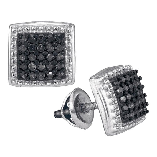 10kt White Gold Womens  Black Color Enhanced Diamond Cluster Earrings 1/2 Cttw