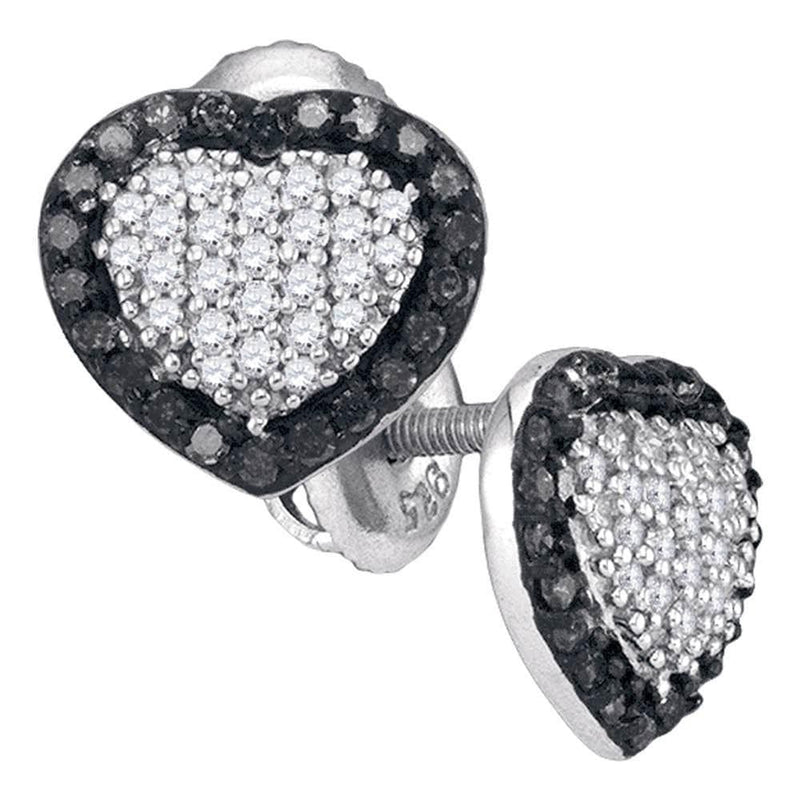 10kt White Gold Womens Round Black Color Enhanced Diamond Heart Frame Earrings 1/2 Cttw