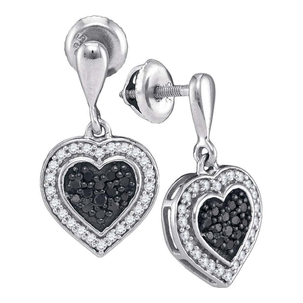 10kt White Gold Womens Round Black Color Enhanced Diamond Heart Frame Dangle Earrings 1/2 Cttw
