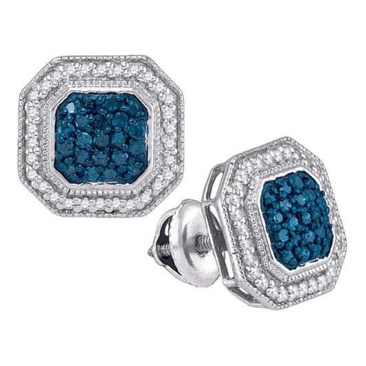 Blue Diamond Octagon Cluster Earrings