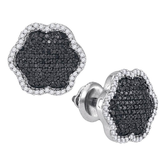 10kt White Gold Womens Round Black Color Enhanced Diamond Cluster Earrings 1/2 Cttw