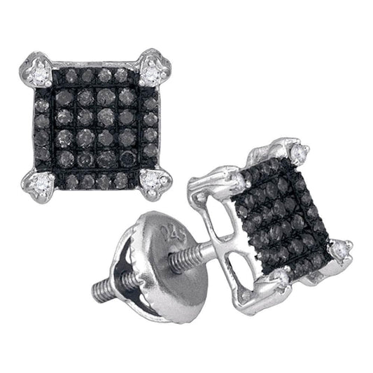 10kt White Gold Womens Round Black Color Enhanced Diamond Square Cluster Earrings 1/4 Cttw