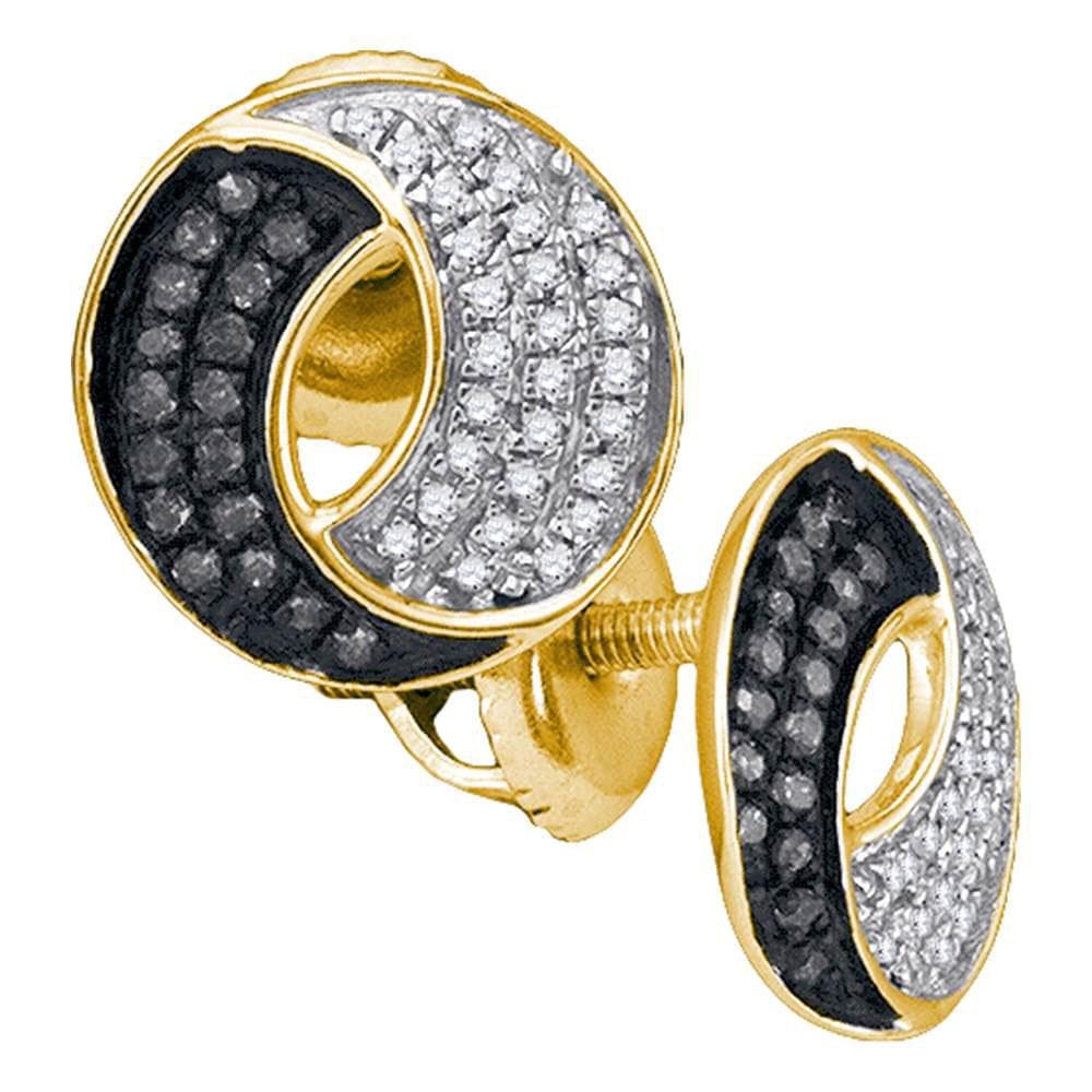 10kt Yellow Gold Womens Round Black Color Enhanced Diamond Circle Cluster Earrings 1/5 Cttw