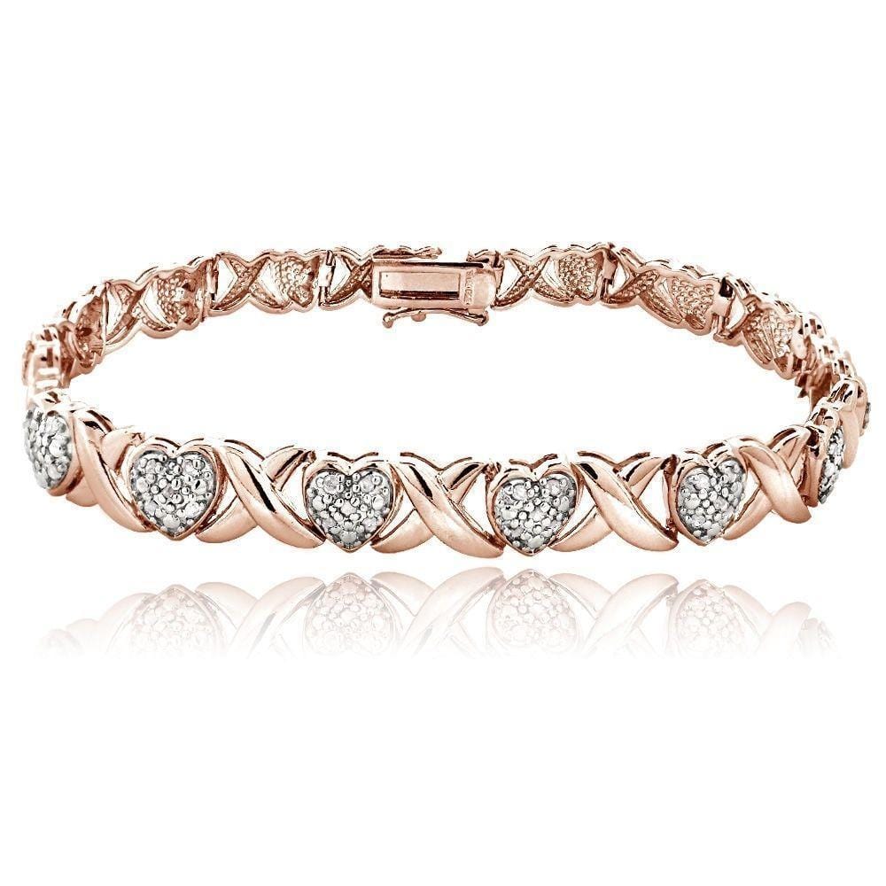 18K Rose Gold Plated Diamond Heart Shape Tennis Bracelet, Bracelets, Jawa Jewelers, Jawa Jewelers