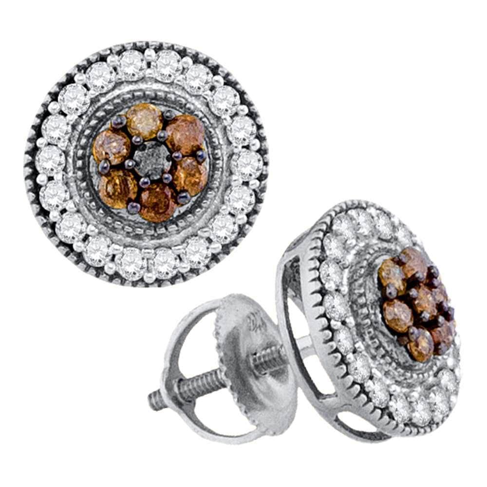 Cognac-brown Diamond Cluster Stud Earrings