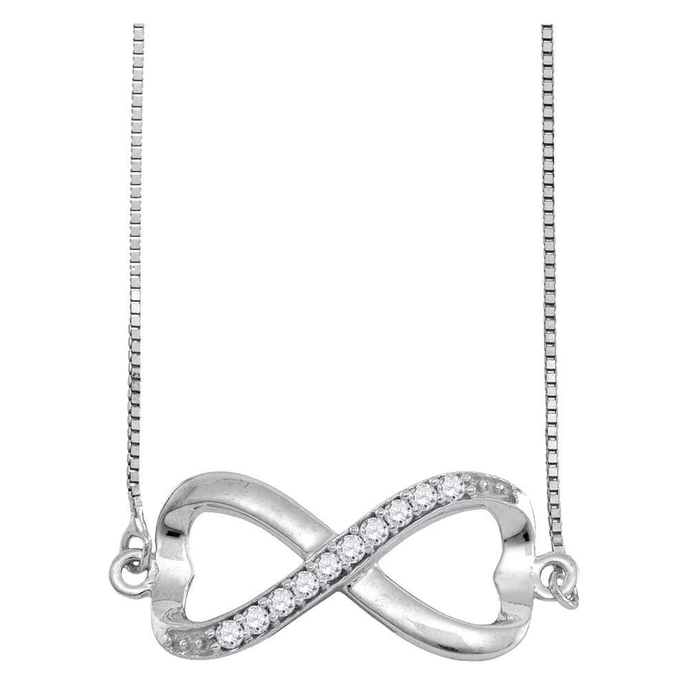 10K White Gold Womens Round Diamond Infinity Pendant Necklace 1/10 Cttw