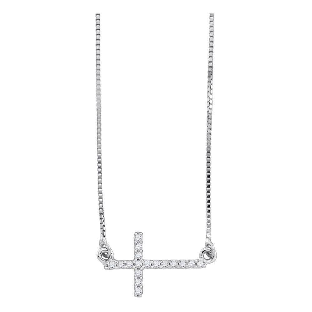 10K White Gold Womens Round Diamond Cross Pendant Necklace Chain 1/10 Cttw