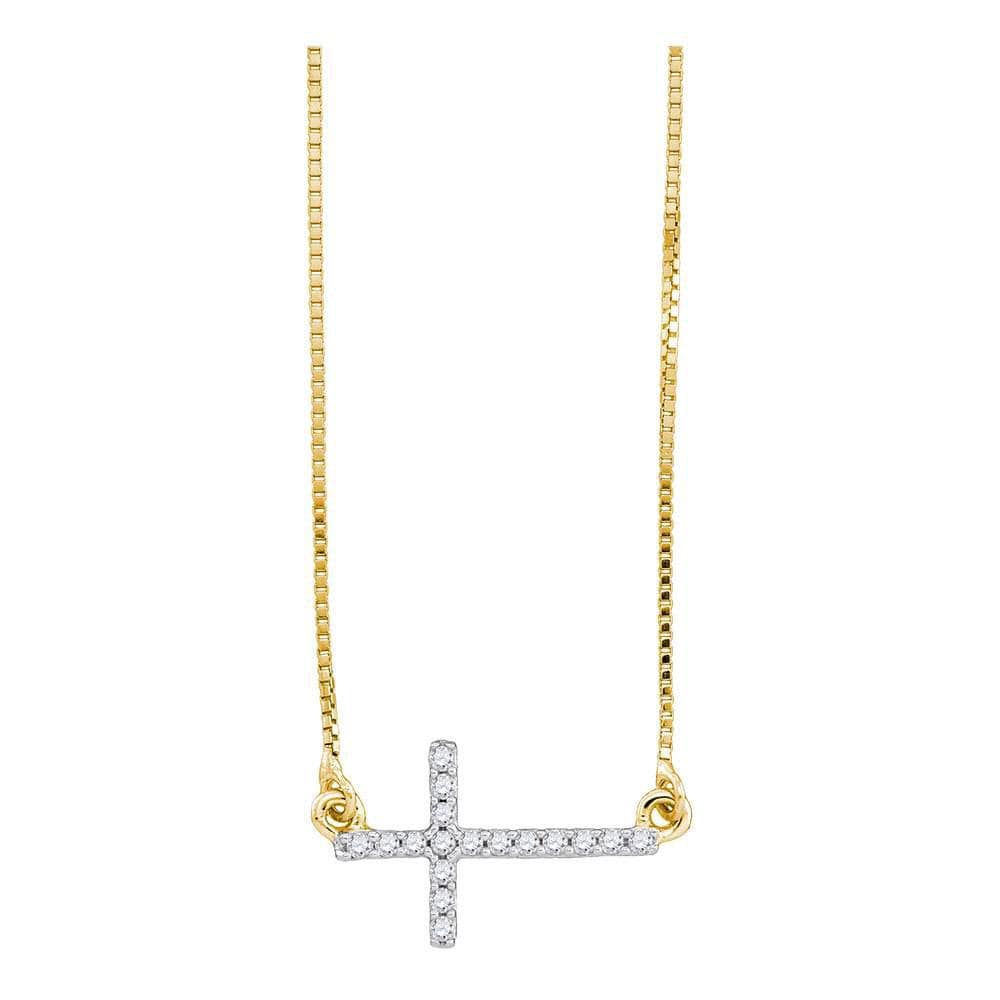 10K Yellow Gold Womens Round Diamond Cross Pendant Necklace Chain 1/10 Cttw