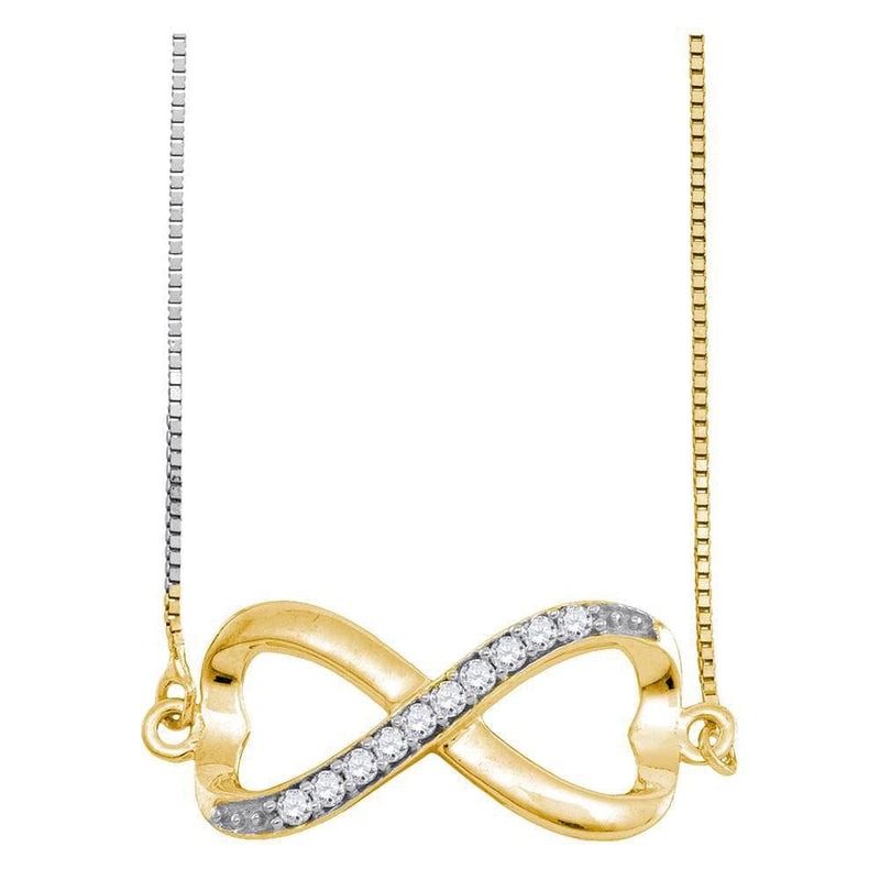 10K Yellow Gold Womens Round Diamond Infinity Pendant Necklace 1/10 Cttw