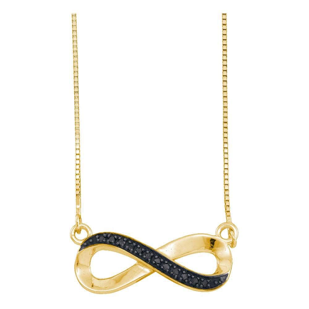 10K Yellow Gold Womens Round Black Color Enhanced Diamond Infinity Pendant Necklace 1/12 Cttw