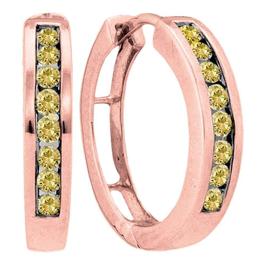 14kt Rose Gold Womens Round Cognac-brown Color Enhanced Diamond Hoop Earrings 1/2 Cttw