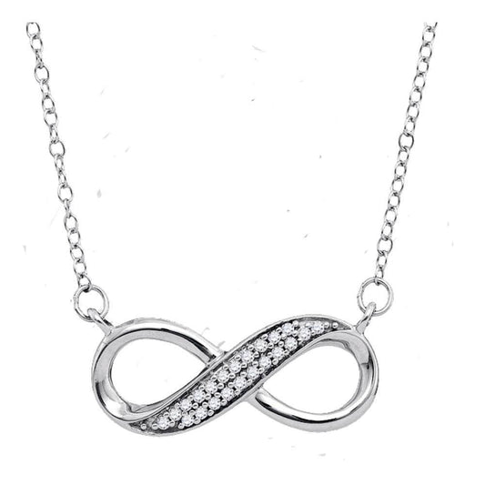 Sterling Silver Womens Round Diamond Infinity Pendant Necklace 1/6 Cttw