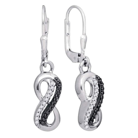 10kt White Gold Womens Round Black Color Enhanced Diamond Infinity Dangle Earrings 1/5 Cttw