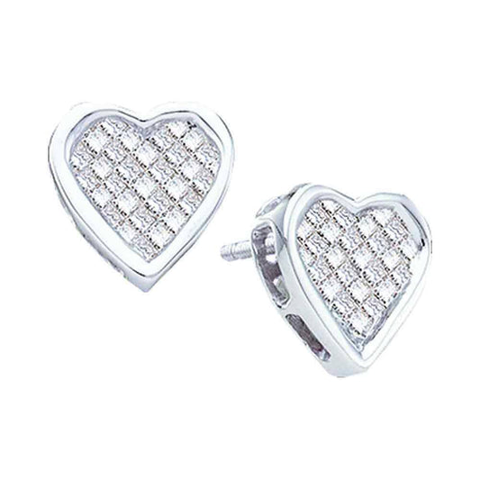 14kt White Gold Womens Princess Diamond Cluster Heart Screwback Stud Earrings 1/2 Cttw