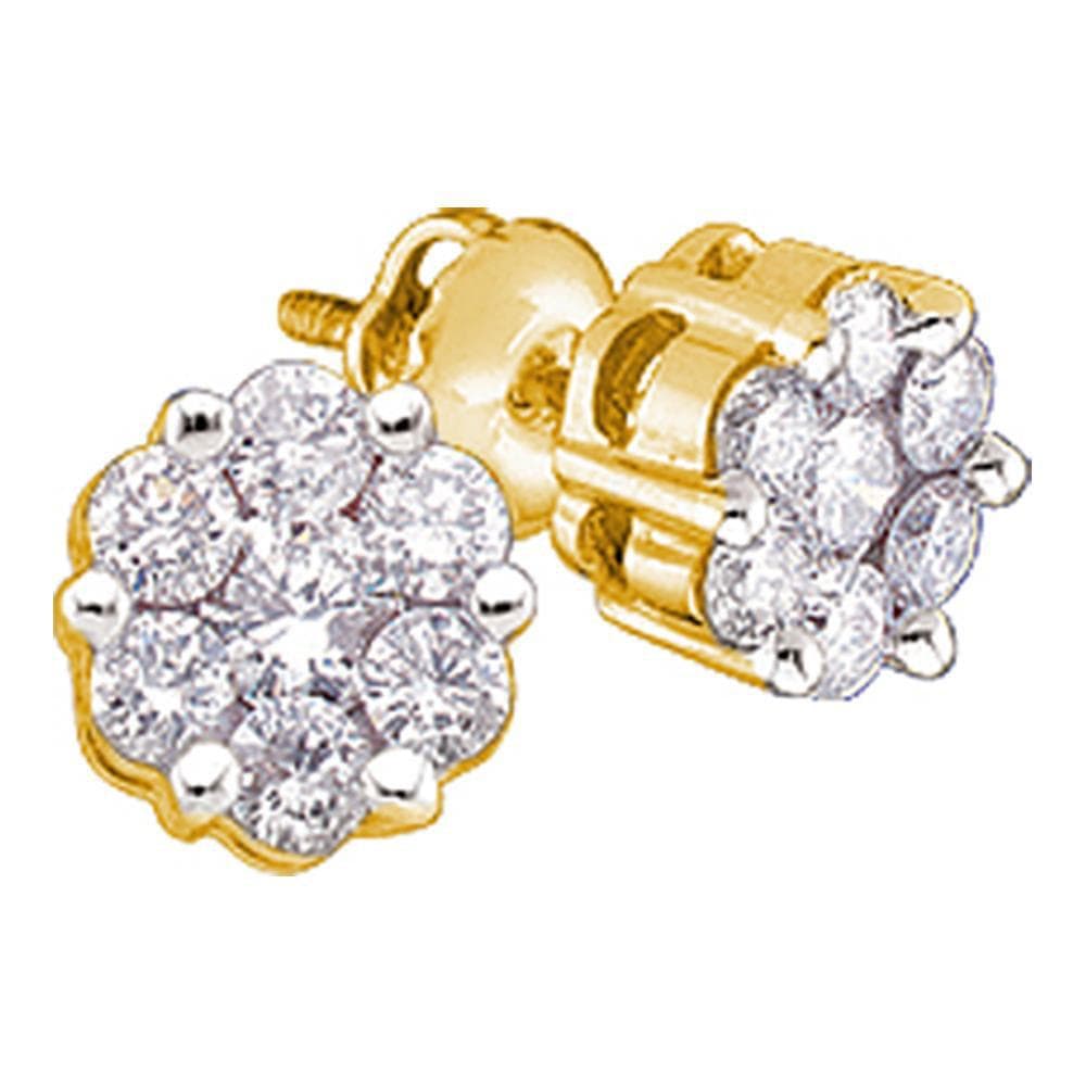 14k Yellow Gold Round Diamond Flower Cluster Womens Screwback Stud Earrings 1/6 Cttw