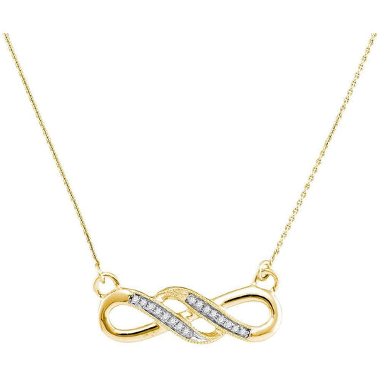 10K Yellow Gold Womens Round Diamond Infinity Pendant Necklace 1/20 Cttw