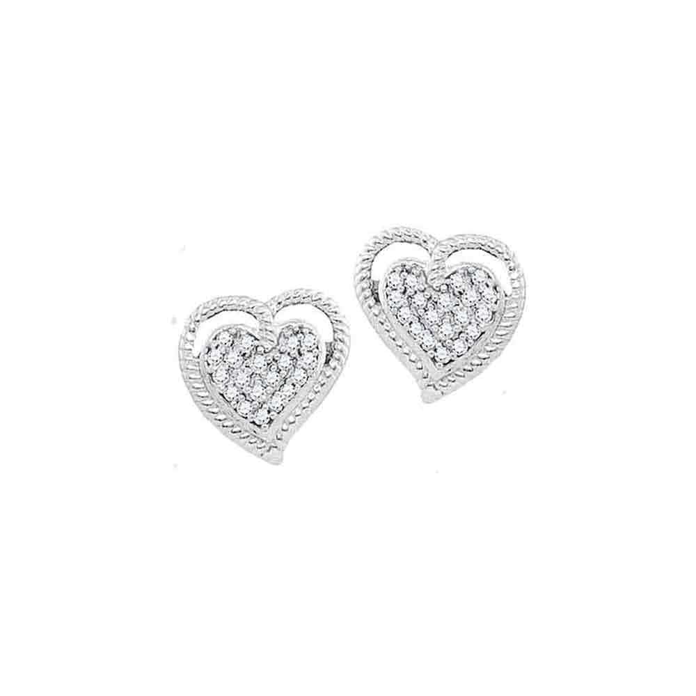 10kt White Gold Womens Round Diamond Rope Heart Cluster Earrings 1/10 Cttw