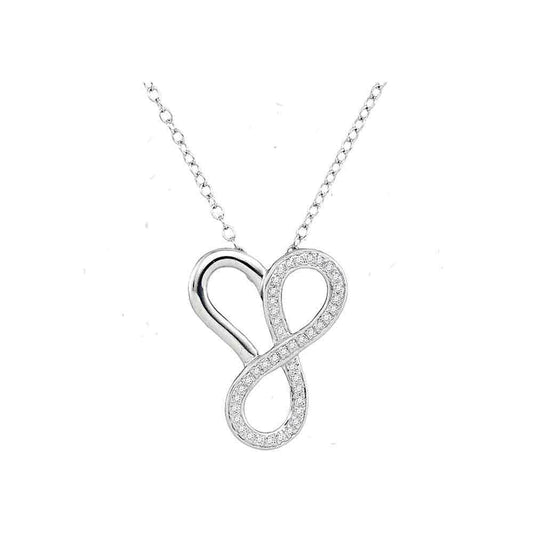 10K White Gold Womens Round Diamond Heart Infinity Pendant Necklace 1/6 Cttw