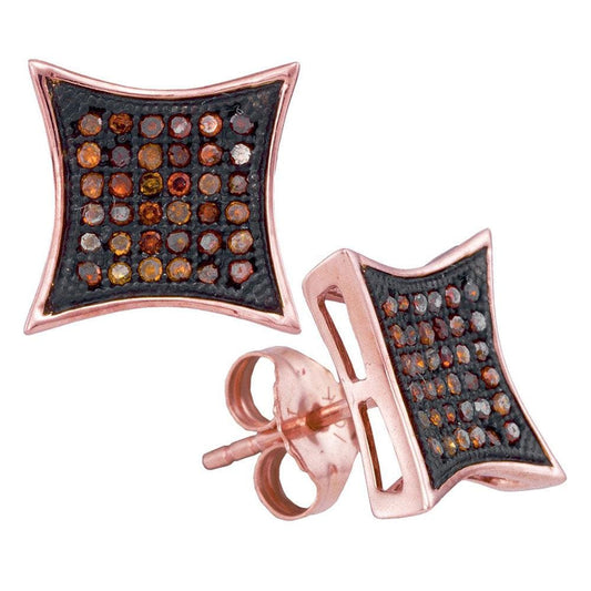 10kt Rose Gold Womens Round Red Color Enhanced Diamond Kite Cluster Earrings 1/4 Cttw