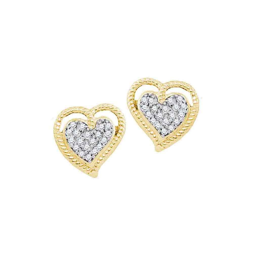 10kt Yellow Gold Womens Round Diamond Milgrain Heart Cluster Earrings 1/10 Cttw