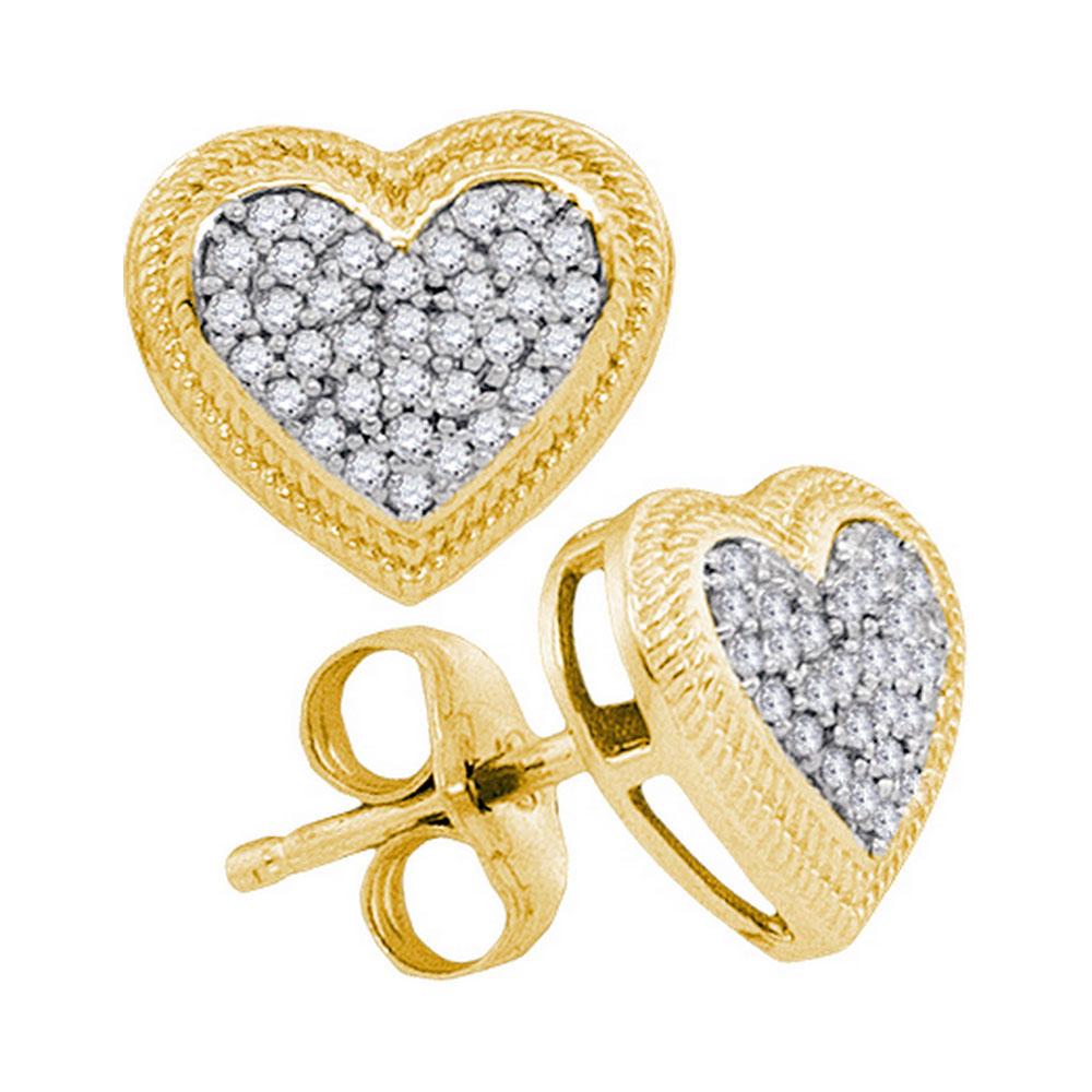 10kt Yellow Gold Womens Round Diamond Heart Cluster Earrings 1/5 Cttw
