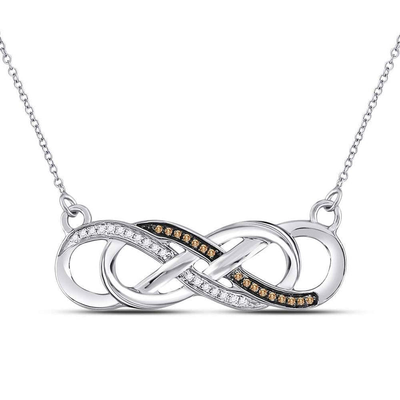 10K White Gold Womens Round Brown Color Enhanced Diamond Infinity Necklace 1/8 Cttw