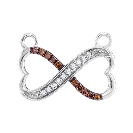 10K White Gold Womens Round Cognac-brown Color Enhanced Diamond Infinity Heart Pendant Necklace 1/6 Cttw