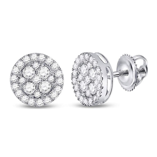 10kt White Gold Womens Round Diamond Framed Flower Cluster Screwback Earrings 1.00 Cttw