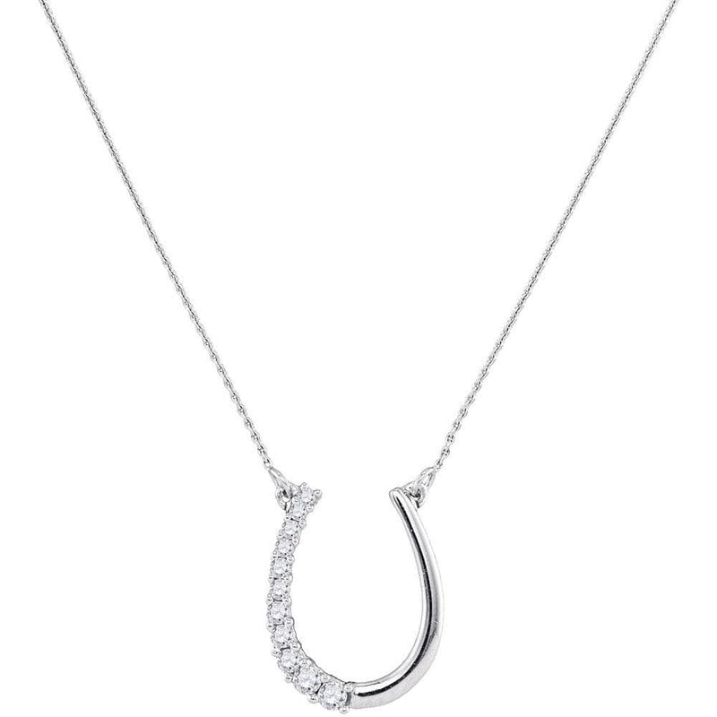 10K White Gold Womens Round Diamond Horseshoe Pendant Necklace 1/5 Cttw