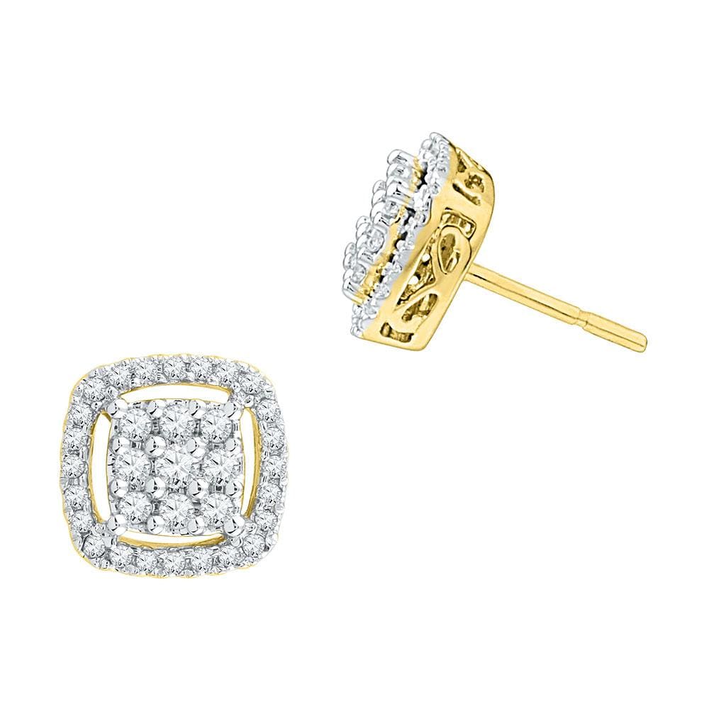 10kt Yellow Gold Womens Round Diamond Square Frame Cluster Earrings 1/2 Cttw