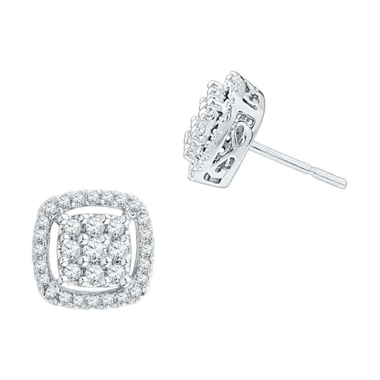 10kt White Gold Womens Round Diamond Square Frame Cluster Earrings 1/2 Cttw