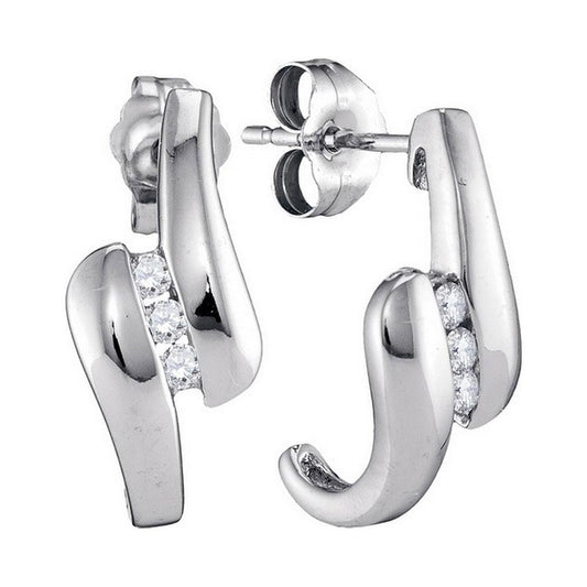 10kt White Gold Womens Round Diamond Half J Hoop Fashion Earrings 1/8 Cttw