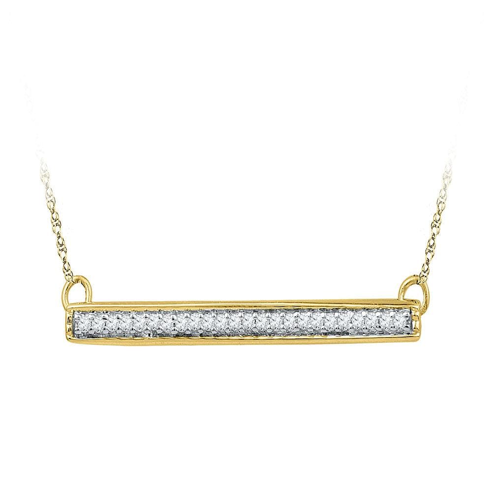 10K Yellow Gold Womens Round Diamond Horizontal Bar Pendant Necklace 1/10 Cttw