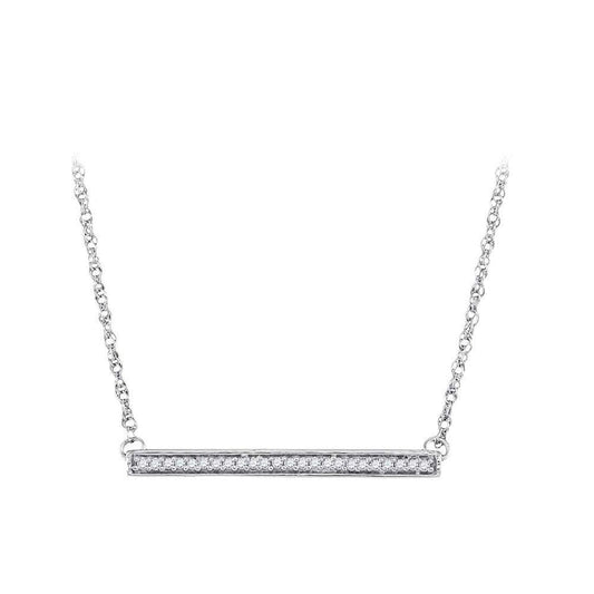 10K White Gold Womens Round Diamond Horizontal Bar Pendant Necklace 1/10 Cttw