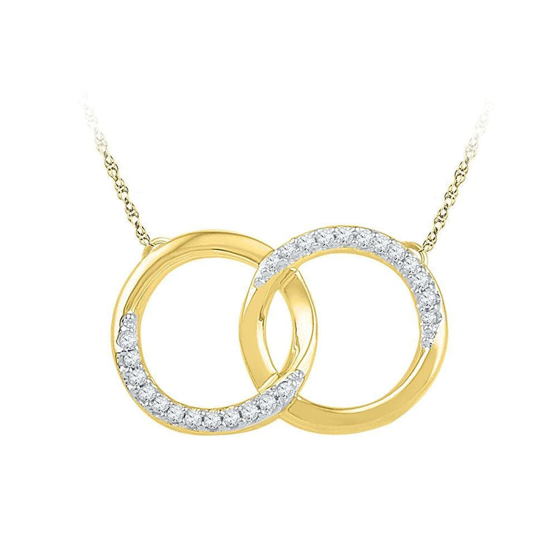 10K Yellow Gold Womens Round Diamond Interlocking Double Circle Pendant Necklace 1/10 Cttw