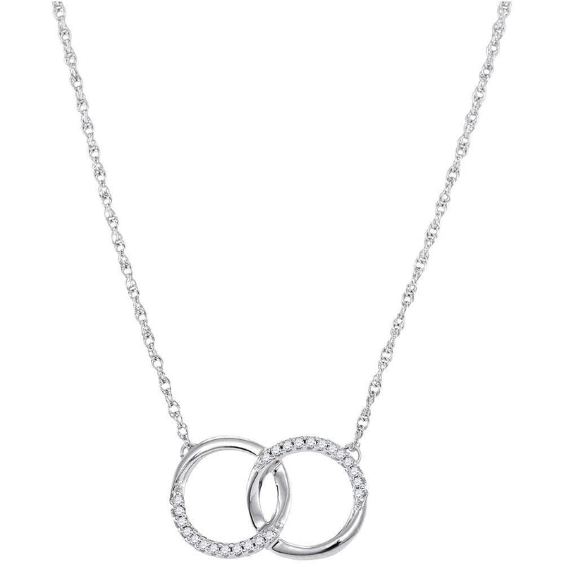 10K White Gold Womens Round Diamond Interlocking Double Circle Pendant Necklace 1/10 Cttw