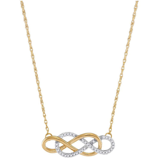 10K Yellow Gold Womens Round Diamond Double Linked Infinity Necklace 1/6 Cttw