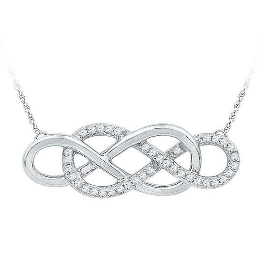 10K White Gold Womens Round Diamond Double Linked Infinity Necklace 1/6 Cttw