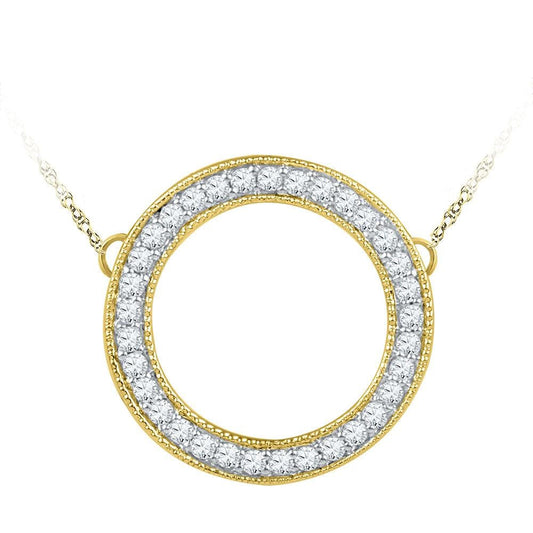 10K Yellow Gold Womens Round Diamond Circle Pendant Necklace 1/2 Cttw