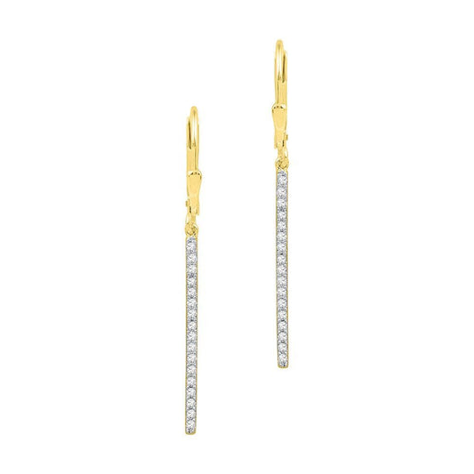 10kt Yellow Gold Womens Round Pave-set Diamond Stick Dangle Earrings 1/4 Cttw